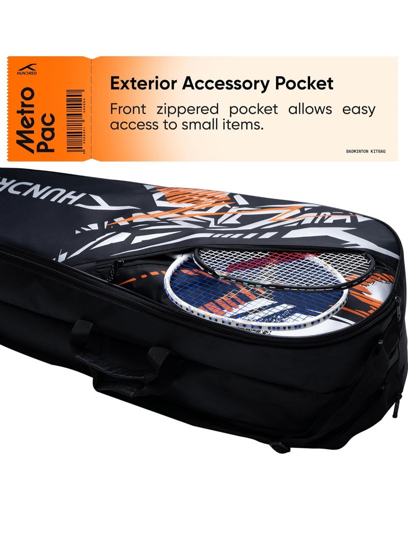 HUNDRED Metro Pack Badminton Kit-Bag| Unisex | Material: Polyester | 3 Spacious Compartments | Double Zipper Closure - Image 4