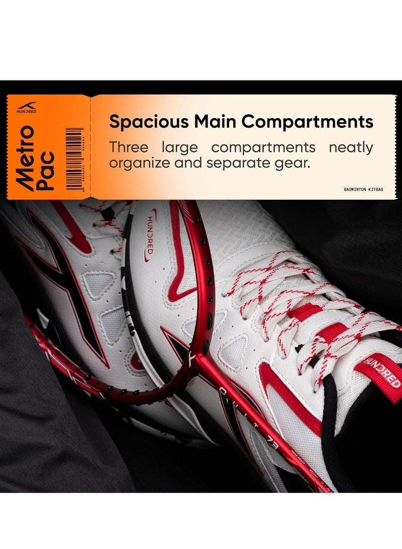 HUNDRED Metro Pack Badminton Kit-Bag| Unisex | Material: Polyester | 3 Spacious Compartments | Double Zipper Closure - Image 5
