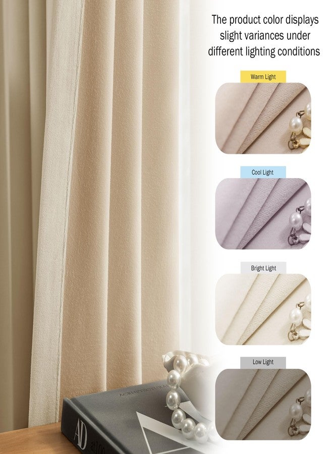Beauoop Beige Velvet Curtains 84 Inches Long 2 Panels for Bedroom Living Room Soft Luxury Room Darkening Thermal Insulated Soundproof Rod Pocket Window Treatments Drapes, 52X84 Set of 2 - Image 5