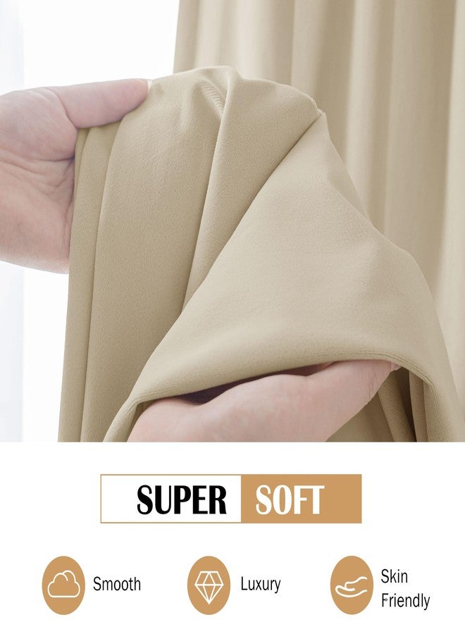 Beauoop Beige Velvet Curtains 84 Inches Long 2 Panels for Bedroom Living Room Soft Luxury Room Darkening Thermal Insulated Soundproof Rod Pocket Window Treatments Drapes, 52X84 Set of 2 - Image 4