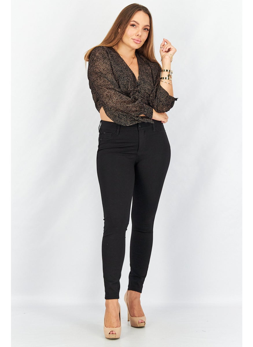 Koco & K Women V-Neck Long Sleeves Polka Dots Crop Top, Black  - Image 4