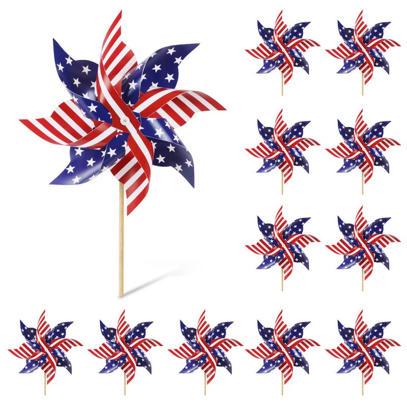 HOOSUN 12Pcs American Flag Patriotic Pinwheels for Yard and GardenRed White and Blue Pinwheels Patriotic DecorationsPresidents Day DecorationsWind Spinners Outdoor Pinwheel for KidsLawnPatio
