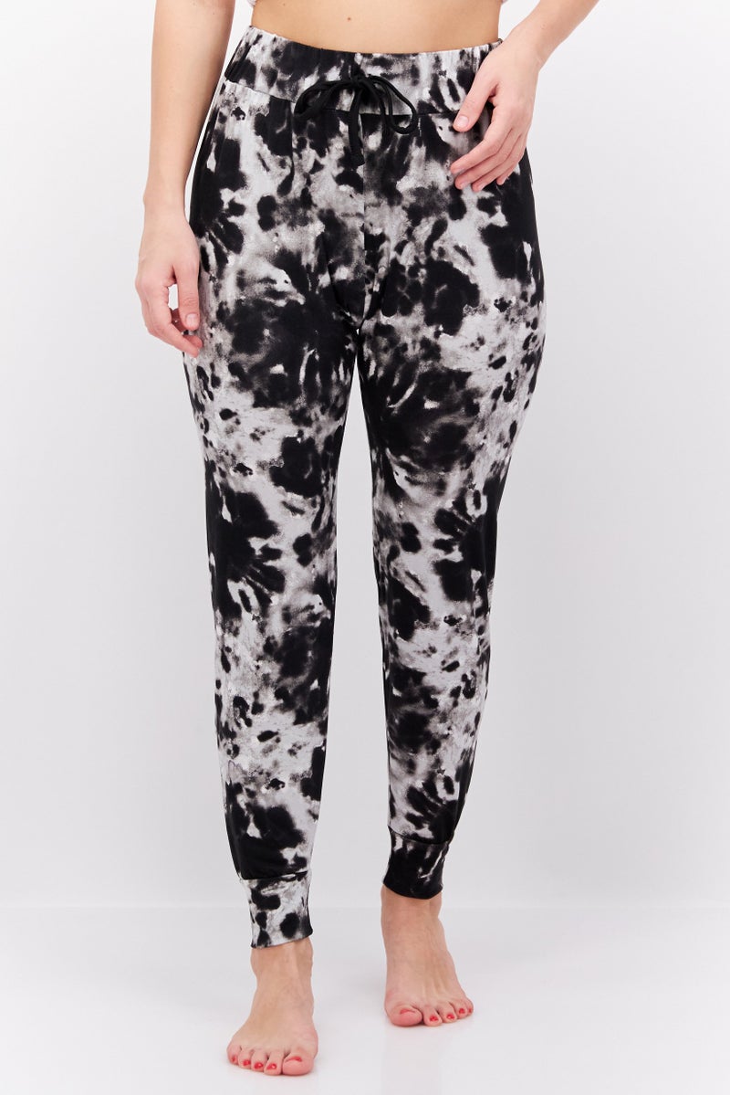 French Affair Women Tie Dye Drawstring Pyjama, Black - Image 1