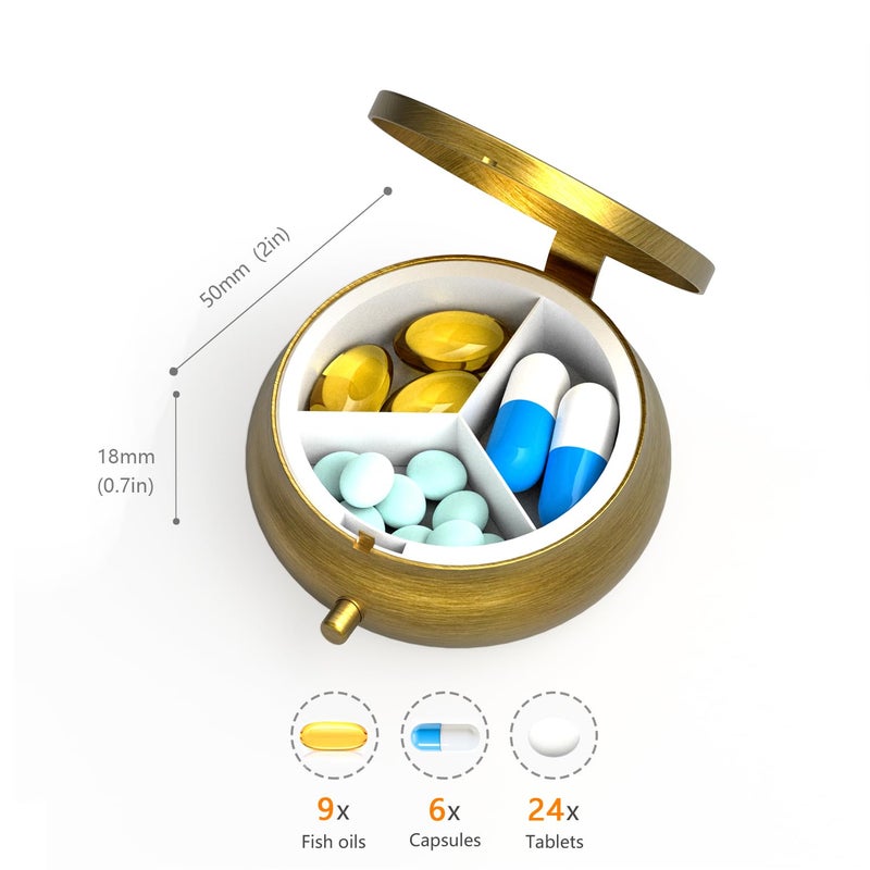 VANCANYOHO Small Pill Case Pill Box with Mirror Retro 3 Compartment Pill Holder for Purse or Pocket Bronze Portable Medicine Vitamin Container Fish Oil and Supplement Storage BPA-Free(Purple Butterfly) - Image 3