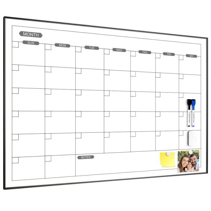 ARCOBIS Dry Erase Calendar for Wall, 36" x 24" Magnetic Monthly White Board Calendar Dry Erase, Hanging Whiteboard Planner for School, Home, Office, Black Frame - Image 1