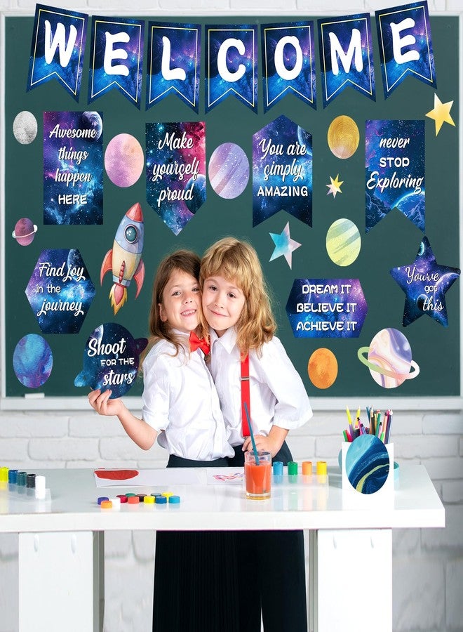 Hedeey 31 Pcs Outer Space Welcome Bulletin Board Classroom Decoration Sets Motivational Theme Classroom Decor Galaxy Inspirational Poster Cutouts for Teachers School Office Home Supplies Door Wall Decor - Image 5