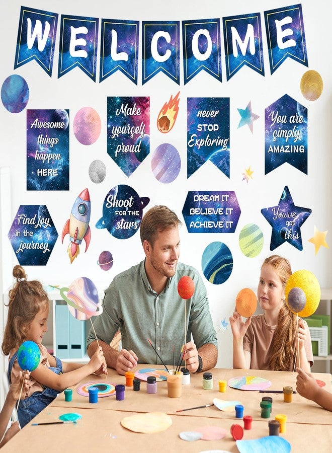 Hedeey 31 Pcs Outer Space Welcome Bulletin Board Classroom Decoration Sets Motivational Theme Classroom Decor Galaxy Inspirational Poster Cutouts for Teachers School Office Home Supplies Door Wall Decor - Image 4