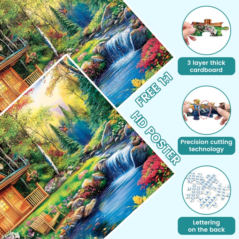 VOLUVOLU 500 Pieces Jigsaw Puzzles for Adults, Forest Cabin Puzzle for Adults Seniors, River Flowers Puzzle 500 Pieces, Gift for Birthday, Home Decor, Fun for Family Entertainment(20.5 * 15 in) - Image 4
