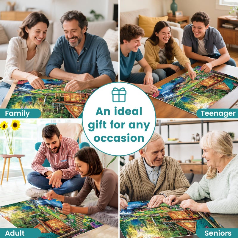 VOLUVOLU 500 Pieces Jigsaw Puzzles for Adults, Forest Cabin Puzzle for Adults Seniors, River Flowers Puzzle 500 Pieces, Gift for Birthday, Home Decor, Fun for Family Entertainment(20.5 * 15 in) - Image 5