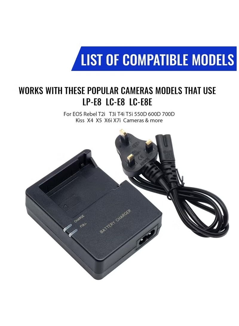شاحن البطارية السريع LC-E8 متوافق مع بطارية LC-E8 LP-E8 لـ Canon EOS Rebel T2i T3i T4i T5i 550D 600D 650D 700D X4 X5 X6 X6i X7i ، ليس لـ Rebel T2 ، T3 ، T4 ، T5  - Image 4