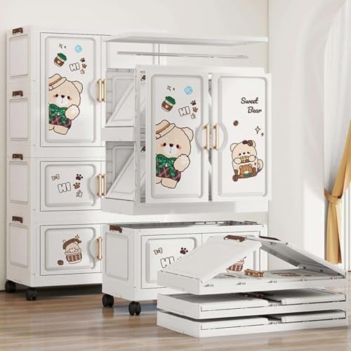 Mevigo 3-Door Plastic Wardrobe for Kids| Almirah and Wardrobe for Baby Clothes| Modular Storage Cabinet with Wheel Organizer for Cupboard Rack for Clothes/Shoes/Books/Toy -Bear-K70212 - Image 5