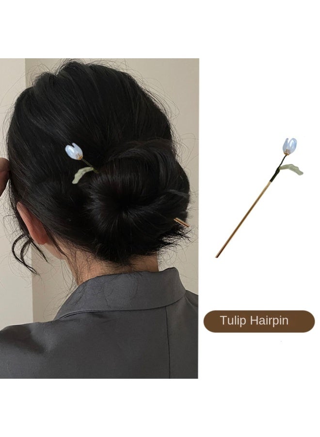 pincai Romantic Tulip Ancient Style Hairpin High-end Hairpin Bun Hair Accessories Hanfu Accessories Simple Modern Hairpin - Image 2