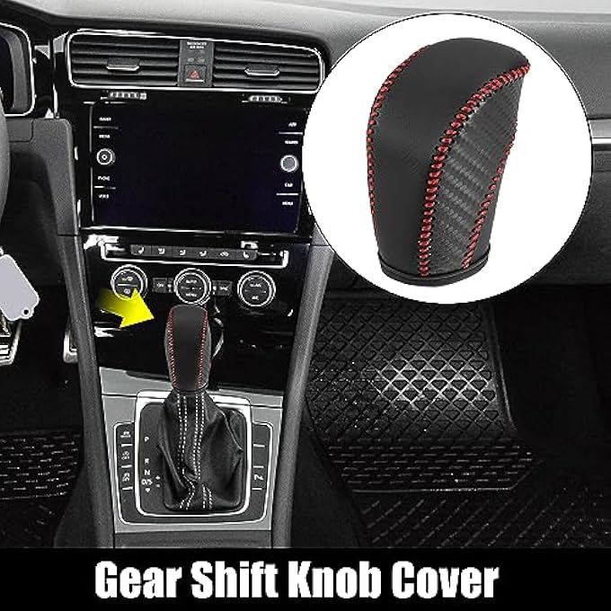 rayihni X AUTOHAUX Car Faux Leather Gear Shift Knob Cover for Volkswagen Jetta Tiguan 20112019 Passat Beetle 20122019 Atlas 20182019 CC 20132017 Red Line - Image 3