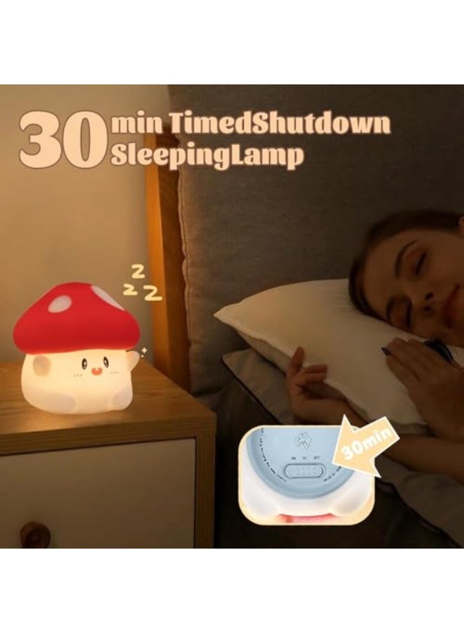 Tazweeq Cute Night Light, Silicone Hug Mushroom Lamp, 2 Levels Dimmable Night Lamp with Timer, Squishy Dimmable Light for Baby Nursery, Rechargeable LED Portable Touch Nightlight - Image 3