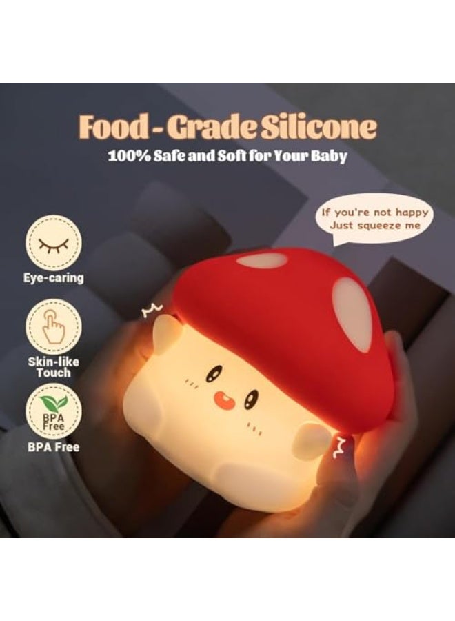 Tazweeq Cute Night Light, Silicone Hug Mushroom Lamp, 2 Levels Dimmable Night Lamp with Timer, Squishy Dimmable Light for Baby Nursery, Rechargeable LED Portable Touch Nightlight - Image 5