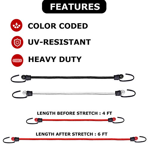 AQBAH High Strength Elastic Bungee/Shock Cord Luggage Tying Rope with Hooks 4ft (Color May Vary) -Set of 6 - Image 5
