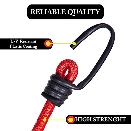 AQBAH High Strength Elastic Bungee/Shock Cord Luggage Tying Rope with Hooks 4ft (Color May Vary) -Set of 6 - Image 4