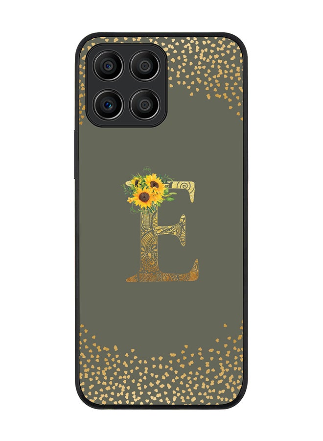 Stylizedd Rugged Black edge case for Honor X6 Slim fit Soft Case Flexible Rubber Edges Anti Drop TPU Gel Thin Cover - Custom Monogram Initial Letter Floral Pattern Alphabet - E (Olive Green ) - Image 1
