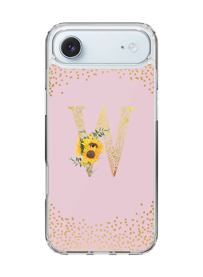Stylizedd Classic Clear MagSafe Case for iPhone 17 Air , Hybrid Soft Case Flexible Edges Anti Drop TPU PC Gel Thin Transparent Cover [ Designed for iPhone 17 Air ] - Custom Monogram Initial Letter Floral Pattern Alphabet - W  (Pink )