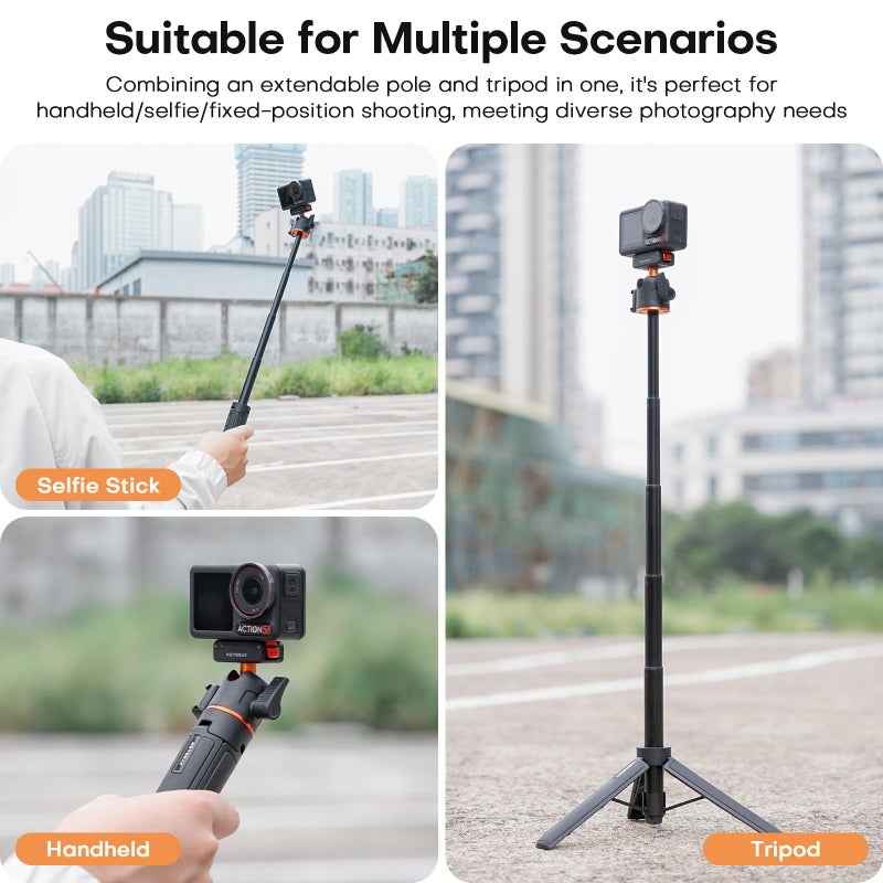 REYGEAK Magnetic Extension Tripod for DJI Osmo 360 Action 5 Pro/4/3,21â€™â€™ Adjustable Camera Stick Holder,with Cold Shoe,Quick Release Mount Adapter for DJI OSMO Action Accessories - Image 4
