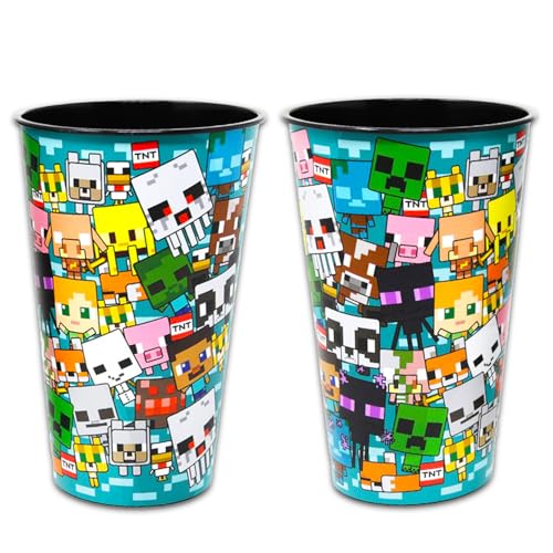 Minecraft Reusable Tumbler Cup Pack - Video Game Party Favor 6 Piece Bundle with 24 Oz Cups Plus Stickers, More | Bulk Minecraft Water Tumblers - Image 2