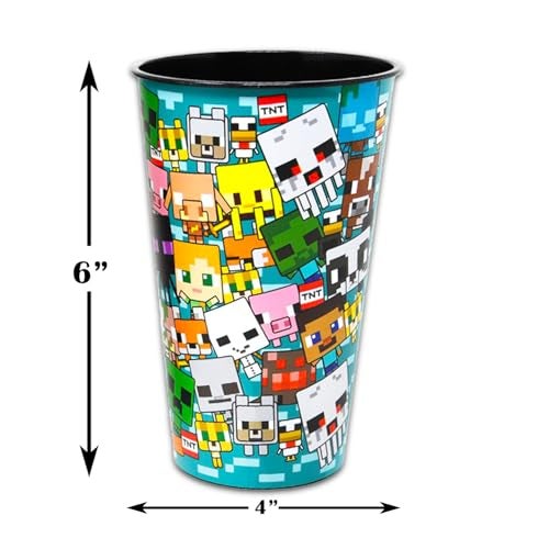 Minecraft Reusable Tumbler Cup Pack - Video Game Party Favor 6 Piece Bundle with 24 Oz Cups Plus Stickers, More | Bulk Minecraft Water Tumblers - Image 3