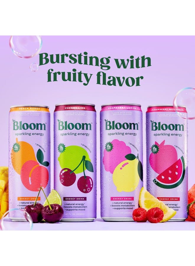 Bloom Nutrition Sparkling Energy Drink - Variety Pack - Natural Caffeine, Zero Sugar, 180mg Caffeine - Antioxidant-Rich with Green Coffee Bean, Green Tea Extract, Prebiotics - 12oz 12 Pack - Image 2