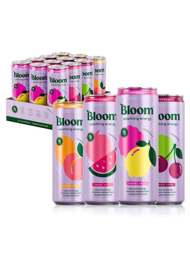 Bloom Nutrition Sparkling Energy Drink - Variety Pack - Natural Caffeine, Zero Sugar, 180mg Caffeine - Antioxidant-Rich with Green Coffee Bean, Green Tea Extract, Prebiotics - 12oz 12 Pack - Image 1