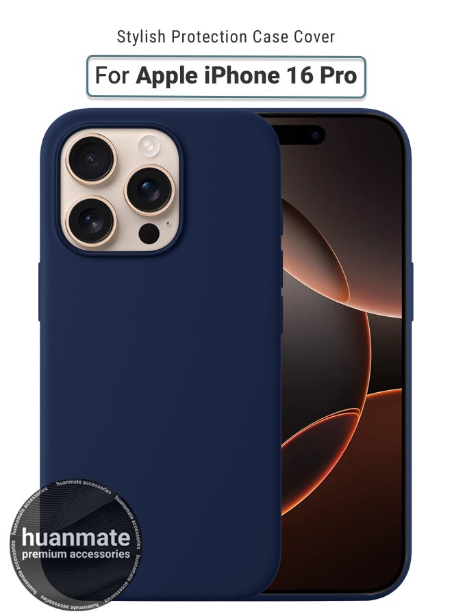 huanmate Apple iPhone 16 Pro Silicone Cover Navy Blue - Premium 2.0mm TPU Silicon, Enhanced Camera Protection with Lens Shield, Shockproof & Water-Proof Cover for Apple iPhone 16 Pro - Image 1