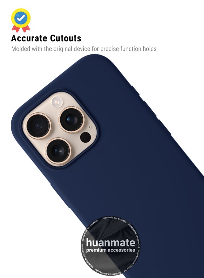 huanmate Apple iPhone 16 Pro Silicone Cover Navy Blue - Premium 2.0mm TPU Silicon, Enhanced Camera Protection with Lens Shield, Shockproof & Water-Proof Cover for Apple iPhone 16 Pro - Image 5