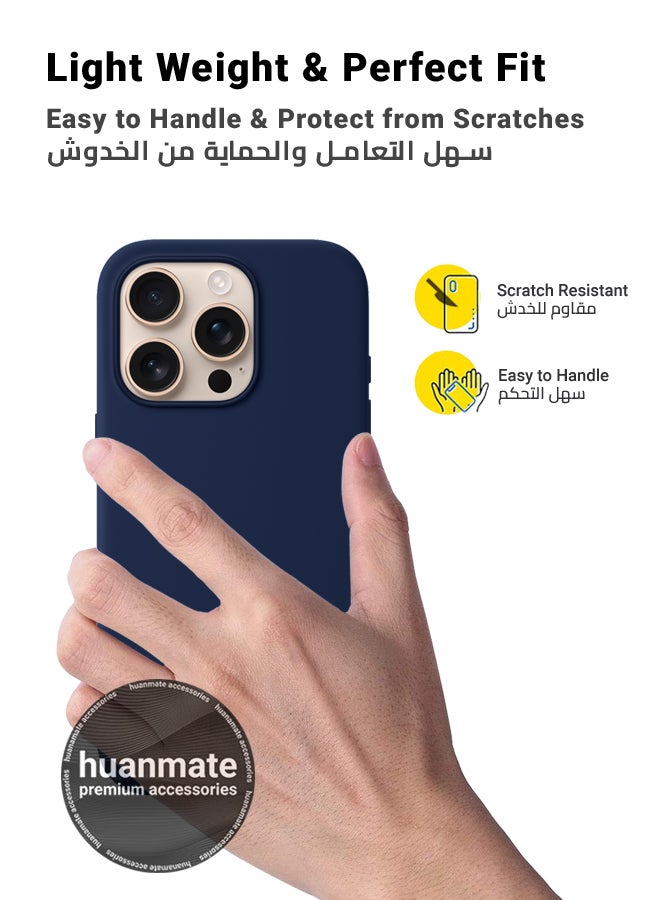 huanmate Apple iPhone 16 Pro Silicone Cover Navy Blue - Premium 2.0mm TPU Silicon, Enhanced Camera Protection with Lens Shield, Shockproof & Water-Proof Cover for Apple iPhone 16 Pro - Image 3