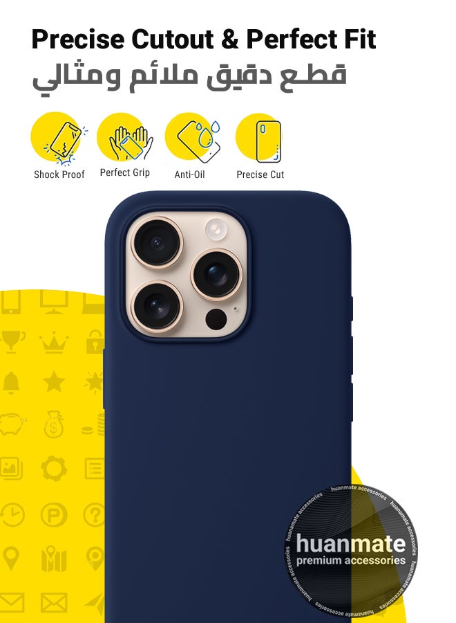 huanmate Apple iPhone 16 Pro Silicone Cover Navy Blue - Premium 2.0mm TPU Silicon, Enhanced Camera Protection with Lens Shield, Shockproof & Water-Proof Cover for Apple iPhone 16 Pro - Image 2