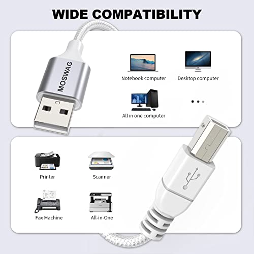 MOSWAG Long Printer Cable 16.4FT/5M Scanner Cable USB Printer Cord USB Type A to Type B Scanner Cord High Speed Compatible with HP,Canon,Epson,Dell,Lexmark,Brother,Xerox,Samsung and More - Image 2
