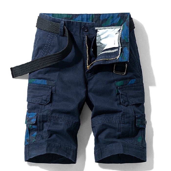 Generic Overalls Shorts Mens Summer Five-point Pants Mens Trendy Brand Five-point Pants Casual Pants Loose Large Size Breeches Half Pants Dark Blue  - Image 1