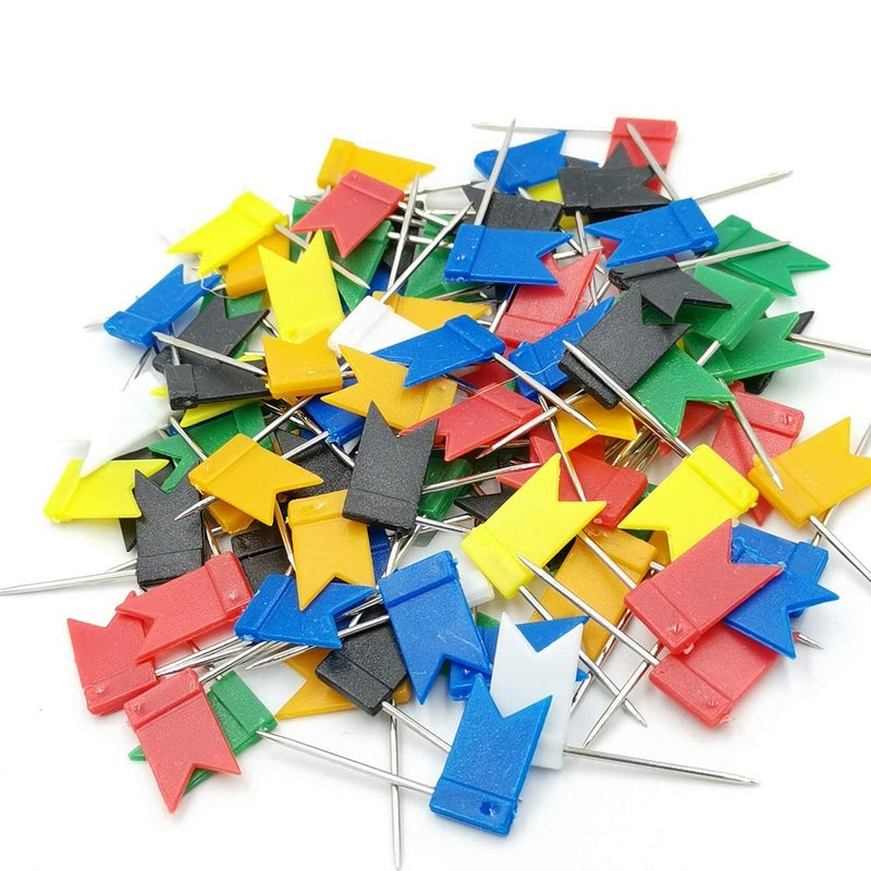 NEWLAN 100PCS Map Flag Push Pins, Newlan Colorful Map Tacks Push Pins, Flag Tacks with Steel Points - 7 Colors - Image 1