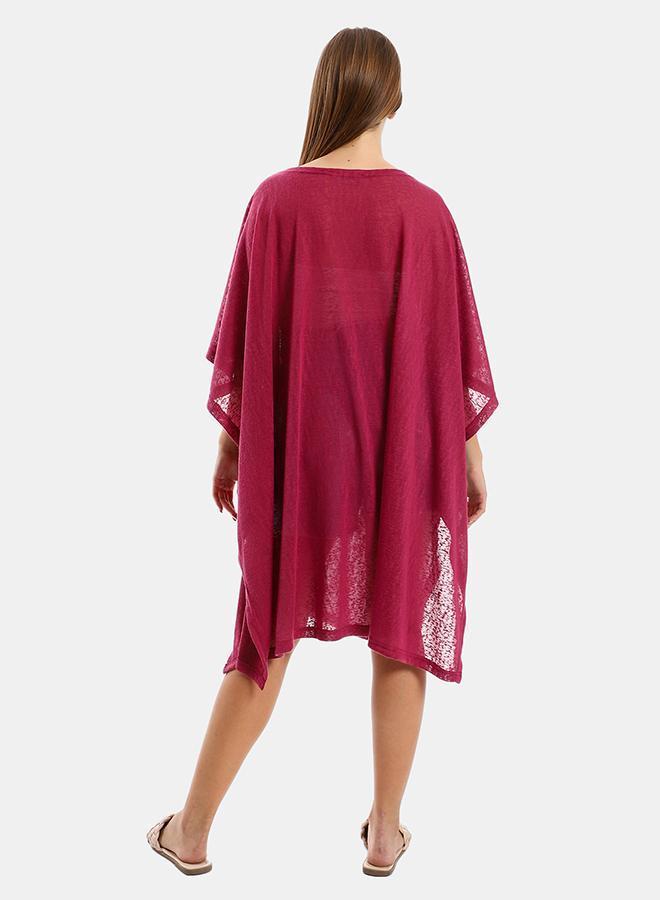 kady Jamila Women Knitted Deep Round Batwing Sleeves Cover UpWomen one ,plum-one size - Image 3