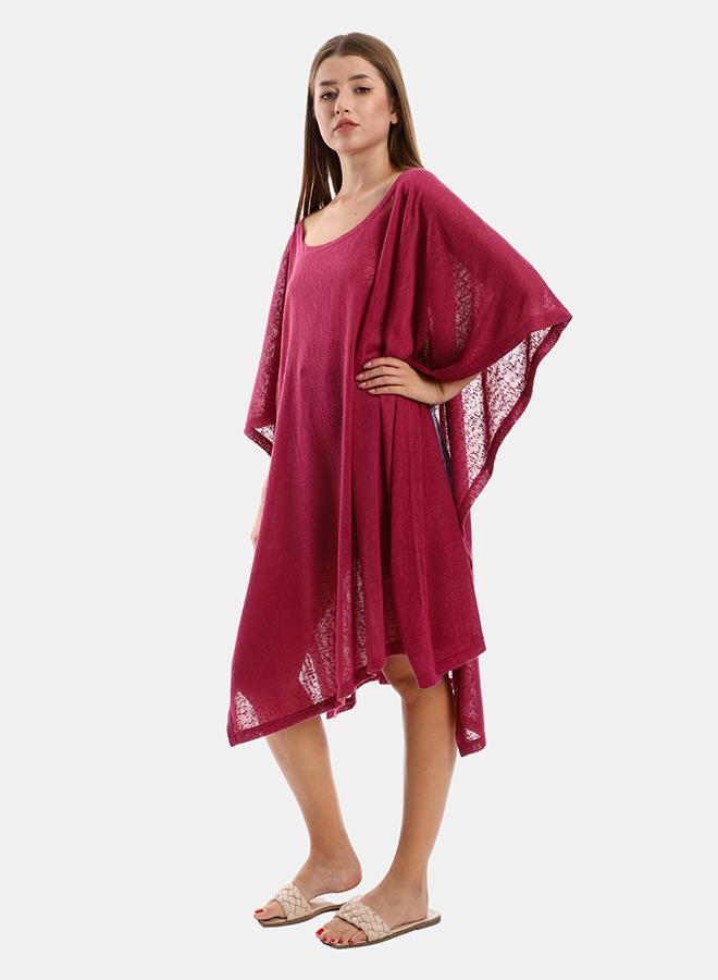 kady Jamila Women Knitted Deep Round Batwing Sleeves Cover UpWomen one ,plum-one size - Image 2
