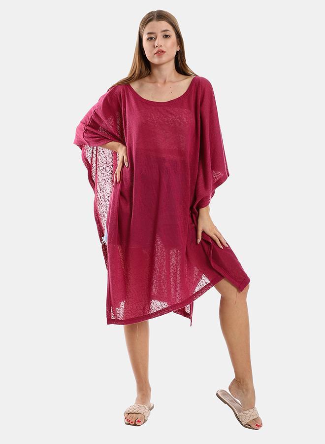 kady Jamila Women Knitted Deep Round Batwing Sleeves Cover UpWomen one ,plum-one size - Image 1
