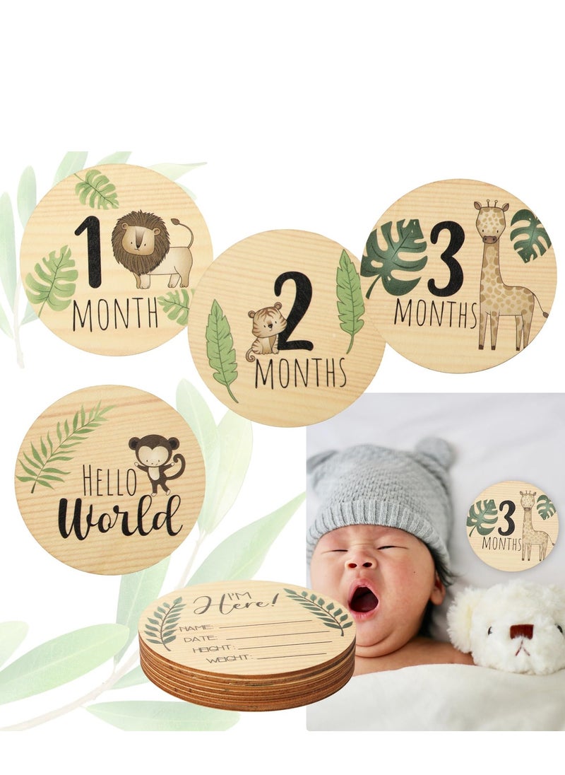 Generic Baby Monthly Milestone with Announcement Sign Wooden Newborn Welcome Discs Sign Round New Baby Sign Double Sided Printed Baby  for Boys Girls Photo Prop Baby Shower  - Image 2