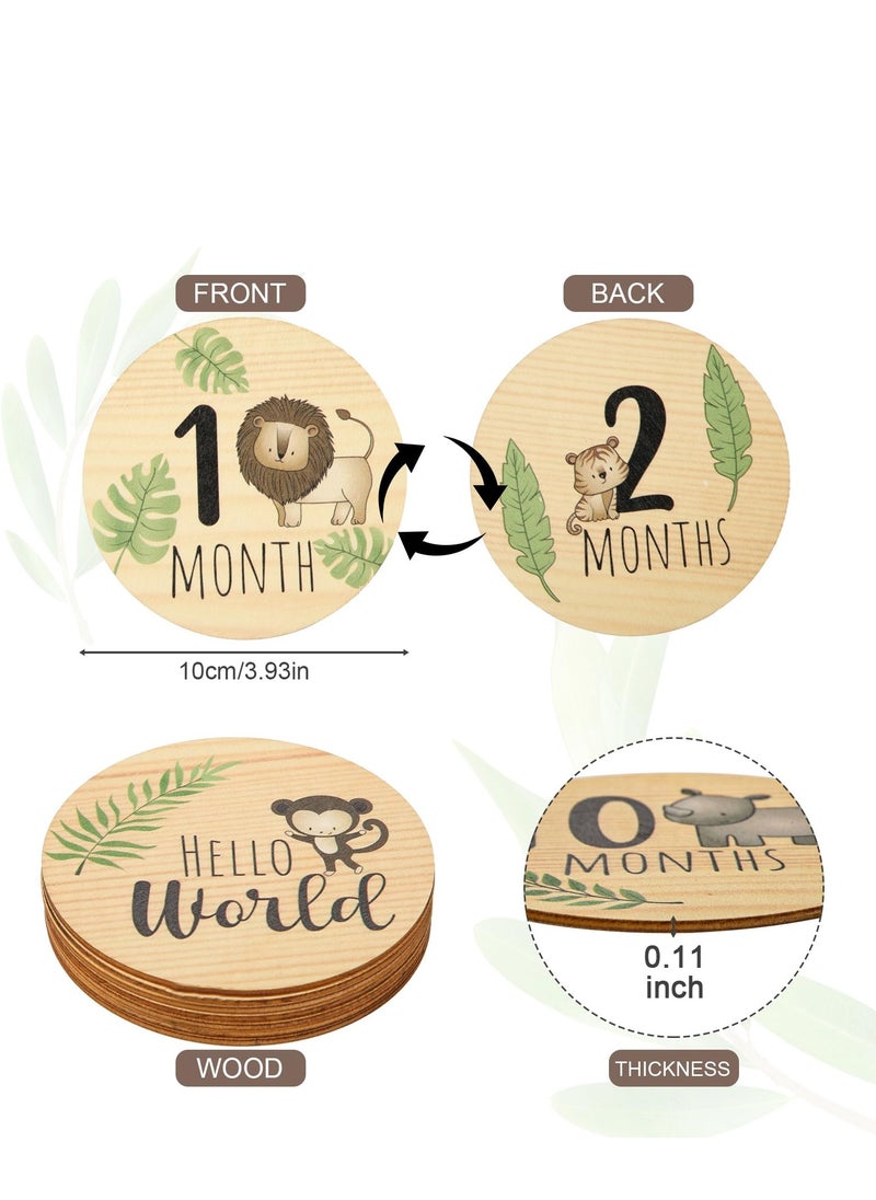 Generic Baby Monthly Milestone with Announcement Sign Wooden Newborn Welcome Discs Sign Round New Baby Sign Double Sided Printed Baby  for Boys Girls Photo Prop Baby Shower  - Image 3