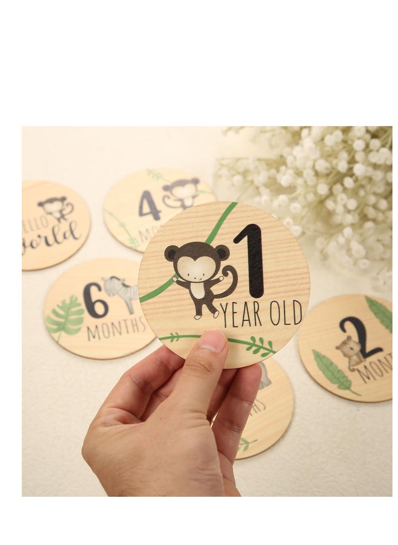 Generic Baby Monthly Milestone with Announcement Sign Wooden Newborn Welcome Discs Sign Round New Baby Sign Double Sided Printed Baby  for Boys Girls Photo Prop Baby Shower  - Image 4