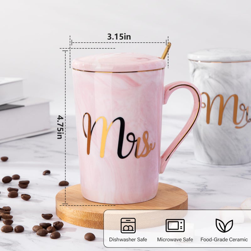 Biching Wedding Gifts for Couples 2026, Gifts for Bridal Shower Engagement Bride and Groom Anniversary, 14oz Ceramic Marble Mr and Mrs Mugs Set with Real Gold Foil, Greeting Card, Luxury Gift Box - Image 3