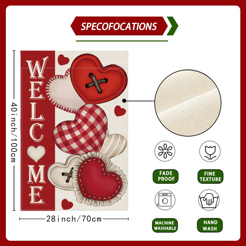 ZAEW Welcome Valentineâ€™s Day Romantic Love Hearts House Flag Big Large Burlap 28X40 Inch Vertical Double Sided Outside Yard Holiday Outdoor Farmhouse Decoration - Image 5