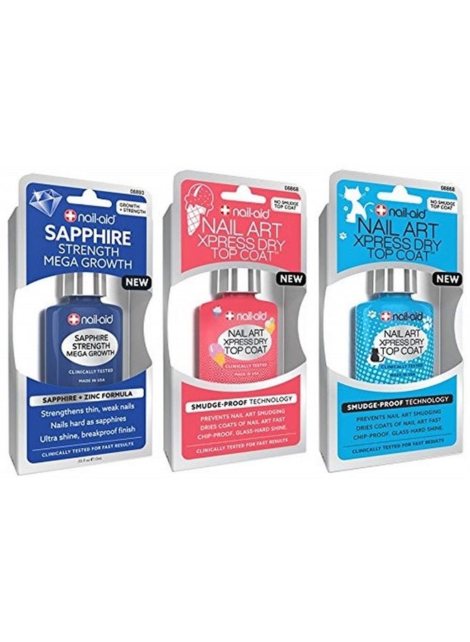 NAIL-AID Sapphire Base Coat + Nail Art Xpress Dry Top Coat, Clear, 3 Count