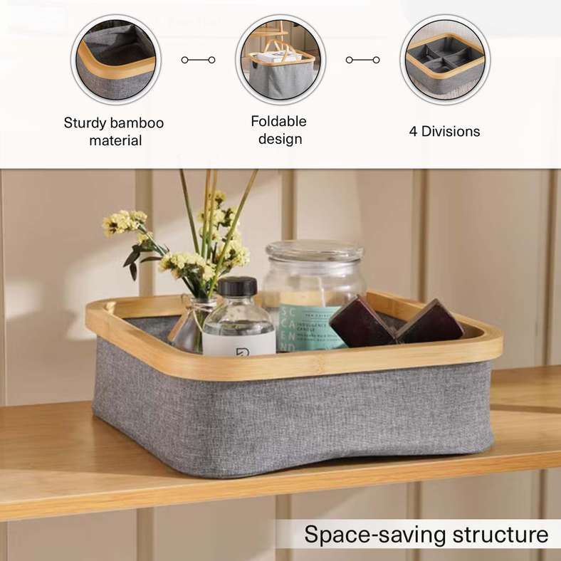 Pam 4 Division Collapsible Drawer Organizer 30x30x9.5cm - Natural