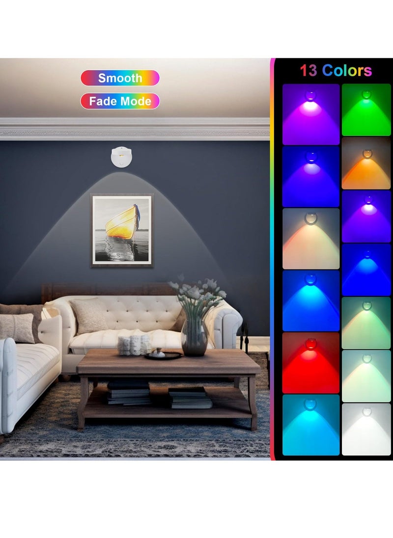 2Pack LED Spotlights Uplighting Accent Spotlights USB Rechargeable Picture Lights with Remote 13 Colors Dimmable 10 Brightness Levels 360 Degrees Rotatable Head for Paintings Wall Artwork Closet - Image 5