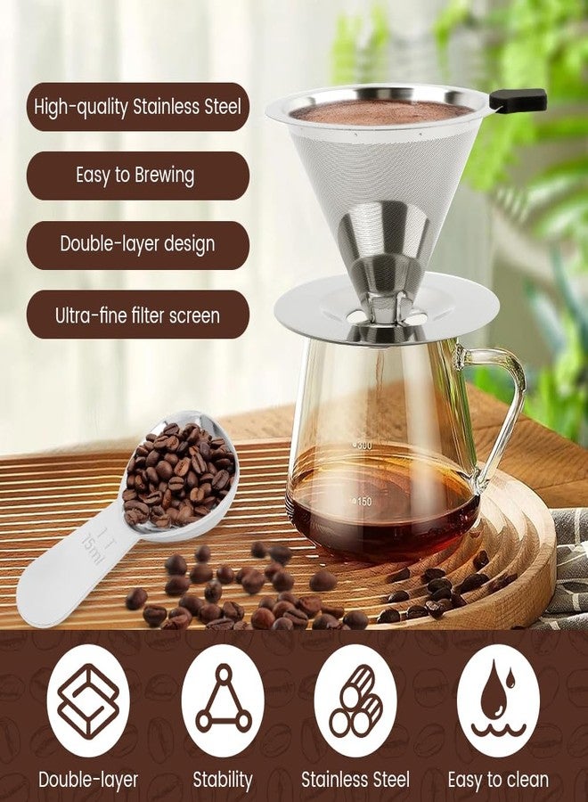 Kryslanix Pour Over Coffee Dripper,Upgraded Double Micro Mesh Filter With Cleaning Brush & 15g Measuring Scoop,Stainless Steel Reusable Coffee Filters Metal Cone-Filter Paperles(1-2cups) - Image 5