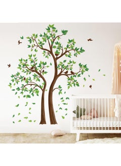 decalmile decalmile Green Tree Wall Stickers Flying Leaves Birds Wall Decals Bedroom Living Room Sofa TV Background Wall Decor  - Image 1