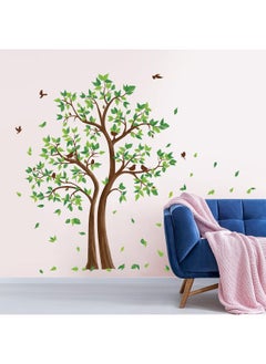 decalmile decalmile Green Tree Wall Stickers Flying Leaves Birds Wall Decals Bedroom Living Room Sofa TV Background Wall Decor  - Image 2