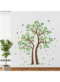 decalmile decalmile Green Tree Wall Stickers Flying Leaves Birds Wall Decals Bedroom Living Room Sofa TV Background Wall Decor  - Image 3